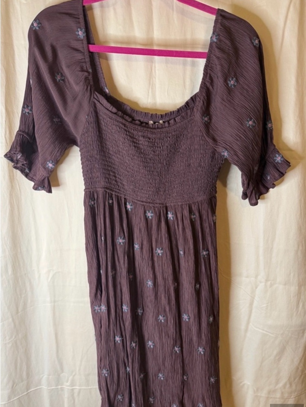 Hem & Thread Plum Floral Smocked Midi Dress